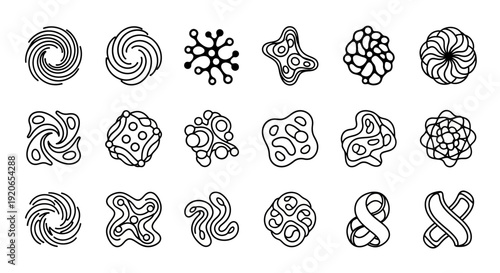 Abstract Organic Shapes Line Art Collection: Stylized Microorganism and Cell Patterns