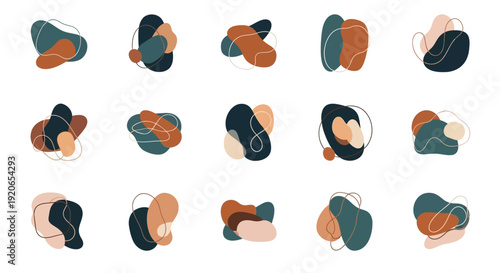 Abstract organic shapes collection, modern minimalist design elements, fluid forms in earthy tones