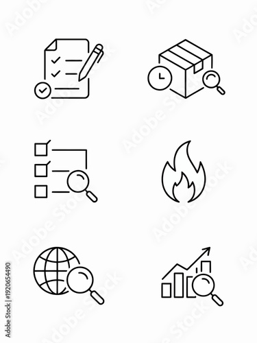 Collection of icons representing various digital and analytical concepts isolated on white background, Vector, illustration
