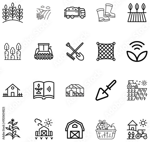 Collection of Farm and Agriculture with Wheat Barn Tractor and Crops