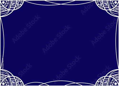 スタイリッシュな角飾りと曲線パターンのモダン枠 宇宙や夜をイメージした濃紺の背景フレームデザイン