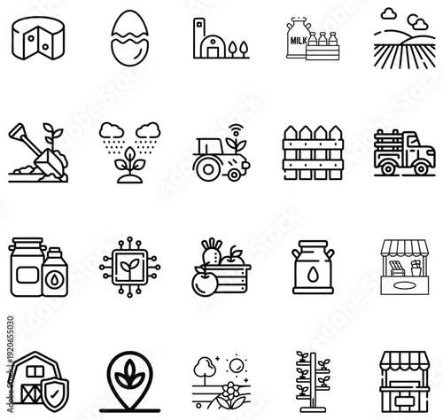 Collection of Outline Representing Agriculture Farming and Food Production