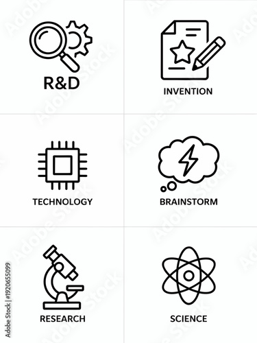 Illustrations of key sectors driving technological and scientific innovation isolated on white background, Vector, illustration