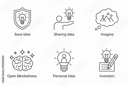 Creative thinking and problem-solving methods illustrated with icons isolated on white background, Vector, illustration