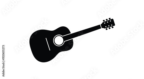 A simple black acoustic guitar icon in stark silhouette