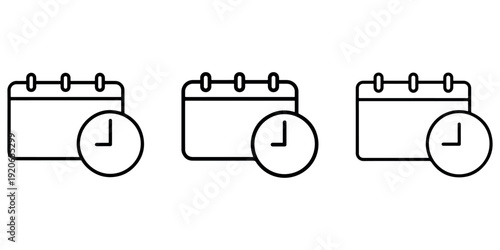 Calendar with clock icon set for schedule planning and time management isolated on white background for appointment booking and deadline tracking services