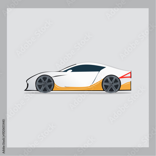 Vector illustration of a sleek white sports car with orange accents.