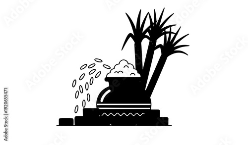 Pongal harvest elements jaggery and sugarcane vector