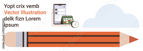 Education, creativity, time management, productivity, digital tools, office work. Pencil, smartphone calendar with clock and cloud in a minimal design. Education and creativity theme