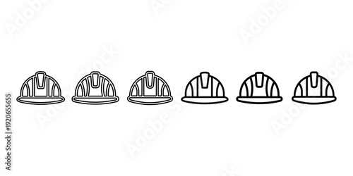 Industrial work safety hat vector line icon set simple construction helmet outline sign collection personal protective equipment pictogram