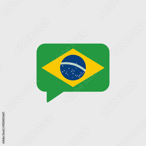 Speech bubble featuring the brazilian flag with a speech icon overlay isolated on white background, Vector, illustration