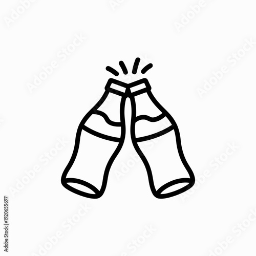 Two fists bumping together in a celebratory gesture with sparkles above them isolated on white background, Vector, illustration