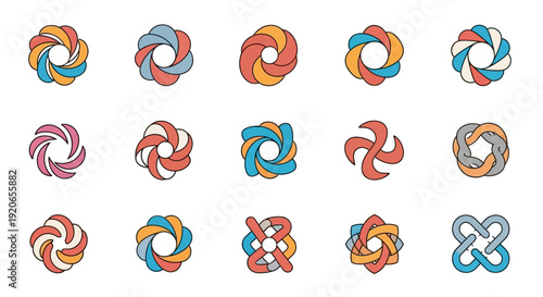 Colorful abstract geometric swirl and loop logo icons set