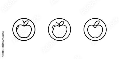 Apple fruit outline icons set isolated on white background symbol of healthy lifestyle and organic food nutrition for mobile apps and web design interface
