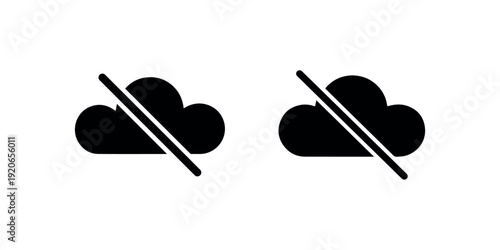 No cloud connection icons set isolated on white background representing offline storage or disconnected network service for digital application interface