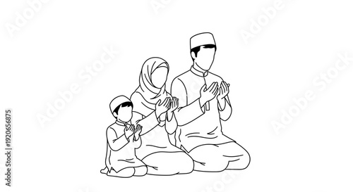 Family praying together in Islamic tradition.