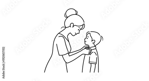 Mother gently adjusting her young child's collar with love and care.