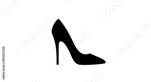 Black high-heeled shoe silhouette on white background.