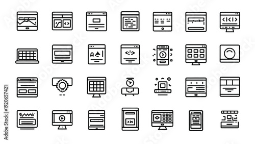 Web design and UI outline icon collection, editable stroke vector set for digital projects