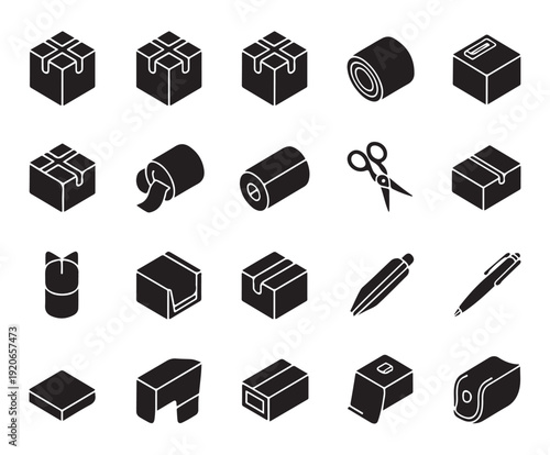 Wallpaper Mural Warehouse and Packaging Silhouette Icons – Box, Tape, Cutter and Shipping Tools Vector Torontodigital.ca