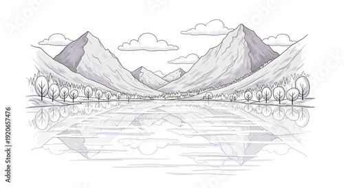 Serene mountain lake reflecting the sky and snow-capped peaks in a peaceful winter scene.