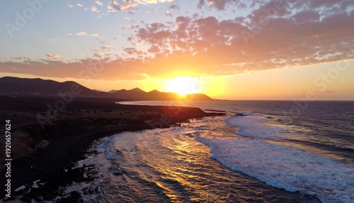 Wallpaper Mural Serene Ocean Sunset Landscape with Mountains. Torontodigital.ca