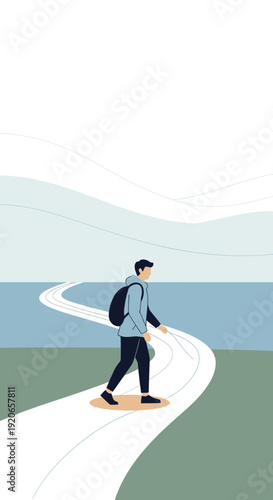 A Person's Journey: A Silhouette Walking Along a Winding Pathway towards Adventure