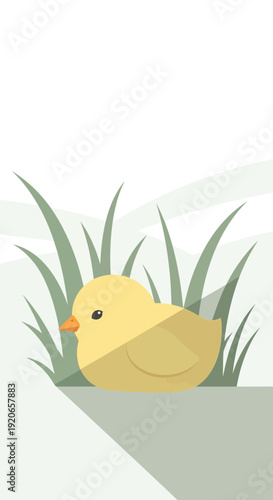 A Cheerful Yellow Chick Nestled in Green Grass, A Delightful Springtime Illustration
