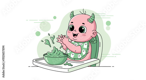 A Playful Devil Baby Relishes Mealtime With Joyful Applause and Enthusiasm