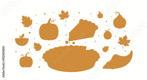 Autumnal Still Life Featuring Thanksgiving Symbols With Pumpkins, Leaves, and Fruit Decorations
