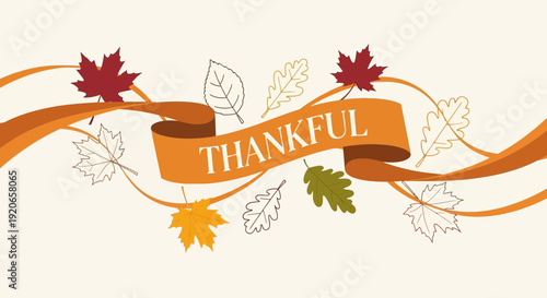 Autumnal Thanks Banner With Floating Leaves And Warm Color Scheme For Holiday Cheer