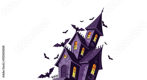 A Spooky Mansion with Bats Flying Around Under the Autumnal Sky or Halloween Night
