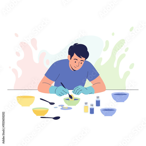 Creative Individual Crafting Artistic Mixtures With Vibrant Hues For Unique Designs and Projects