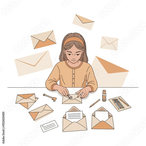 Creative Young Woman Sealing Envelopes: Delicate Art of Correspondence and Communication