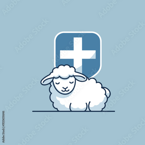 A Peaceful Lamb Residing Beneath A Symbolic Cross on A Serene Blue Backdrop Scene