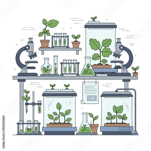 Plant Science Laboratory: Growing Green Plants in Scientific Research Equipment