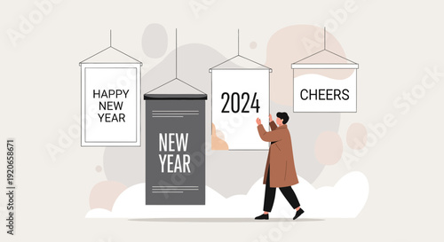 A Person Admires The New Year And Greets The Upcoming 2024 In A Joyful Manner