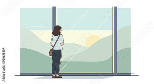 A Person Contemplating The View From A Window, Witnessing A Sunrise or Sunset