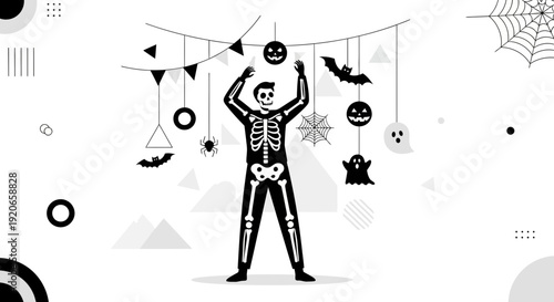 A Person Dressed As A Skeleton Decorating For A Spooky Halloween Celebration