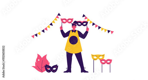 A Person Dressed In Costume Holding Carnival Masks And Celebrating A Festival