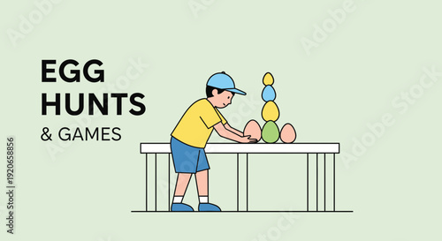 Easter Activities: Boy Arranging Colorful Eggs for Fun and Playful Celebration