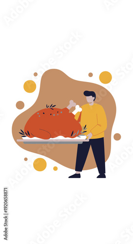 Chef Presenting Roasted Turkey, Festive Meal, Delicious Celebration Dish, Family Dinner