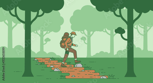 Adventurous Explorer Hiking Up A Forest Trail, Journey Through Nature's Embrace