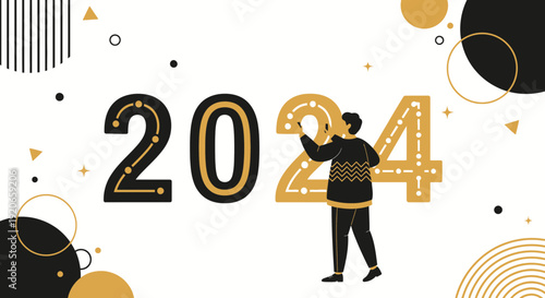 A Person Painting the 2024 Number in Modern, Elegant, and Decorative Design