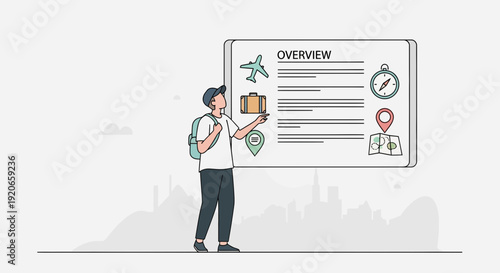 A Person Reviewing Travel Plans with Compass, Map, Airplane, and Briefcase Overview