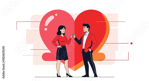 Couple Connecting Hearts: A Vector Illustration Symbolizing Love and Partnership