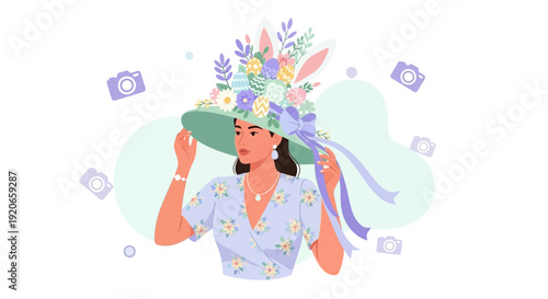 Elegant Woman Adorned With Easter Floral Hat: A Springtime Celebration
