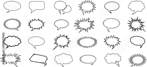 Collection of diverse speech and thought bubble styles for visual communication designs isolated on transparent background