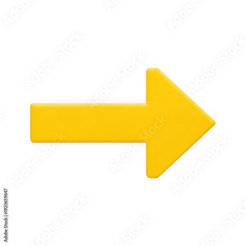 A vibrant yellow arrow pointing to the right on a white background isolated on transparent background