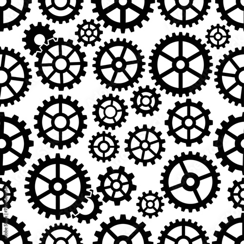 Seamless Gear Cog Silhouette Pattern Vector Industrial Engineering Mechanism Stencil